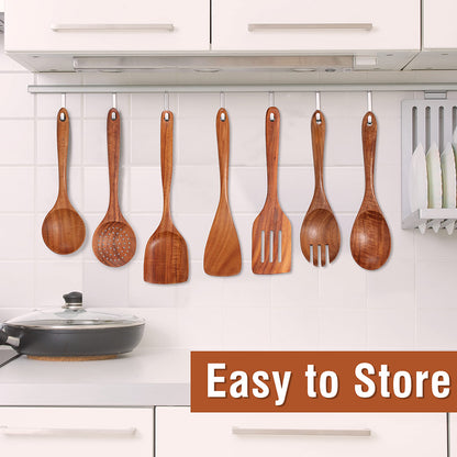 Natural Teak Wooden Utensils Set - 9 Pcs