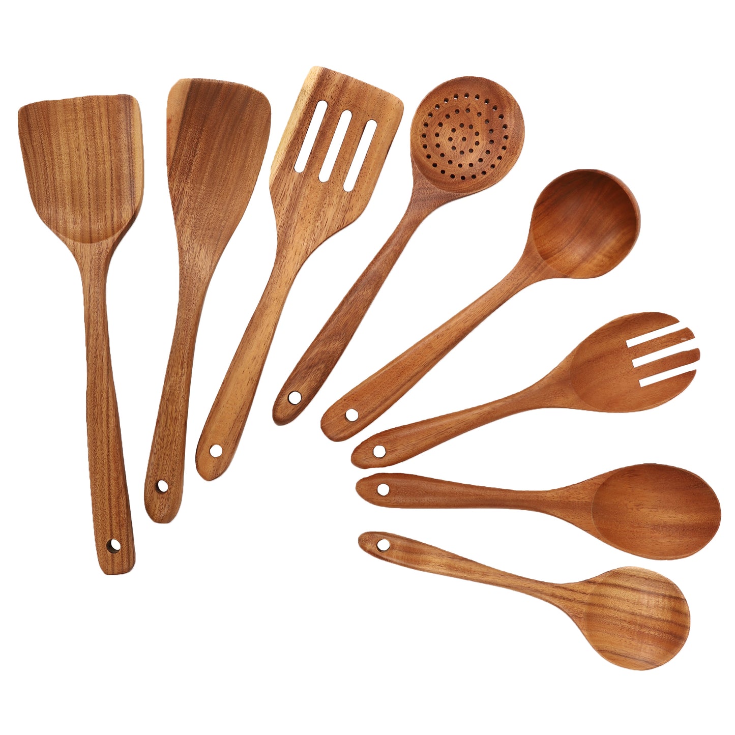 Natural Teak Wooden Utensils Set - 9 Pcs