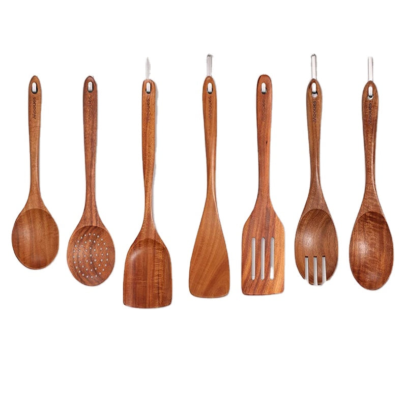 Natural Teak Wooden Utensils Set - 9 Pcs