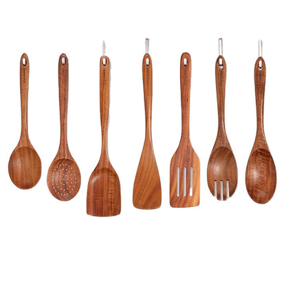 Natural Teak Wooden Utensils Set - 9 Pcs